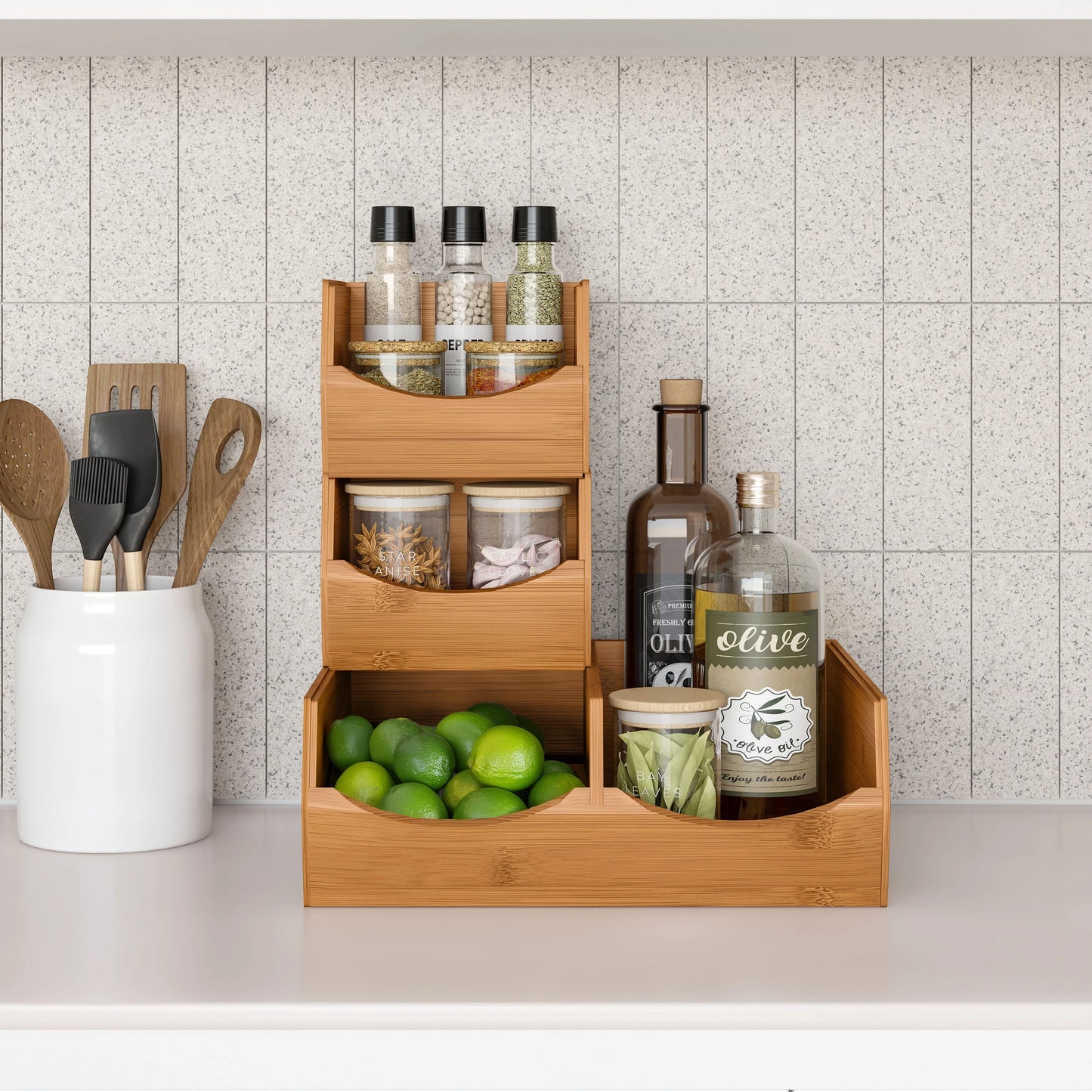 Seville Classics 3-Piece Stackable Bamboo Bin Organizer Set