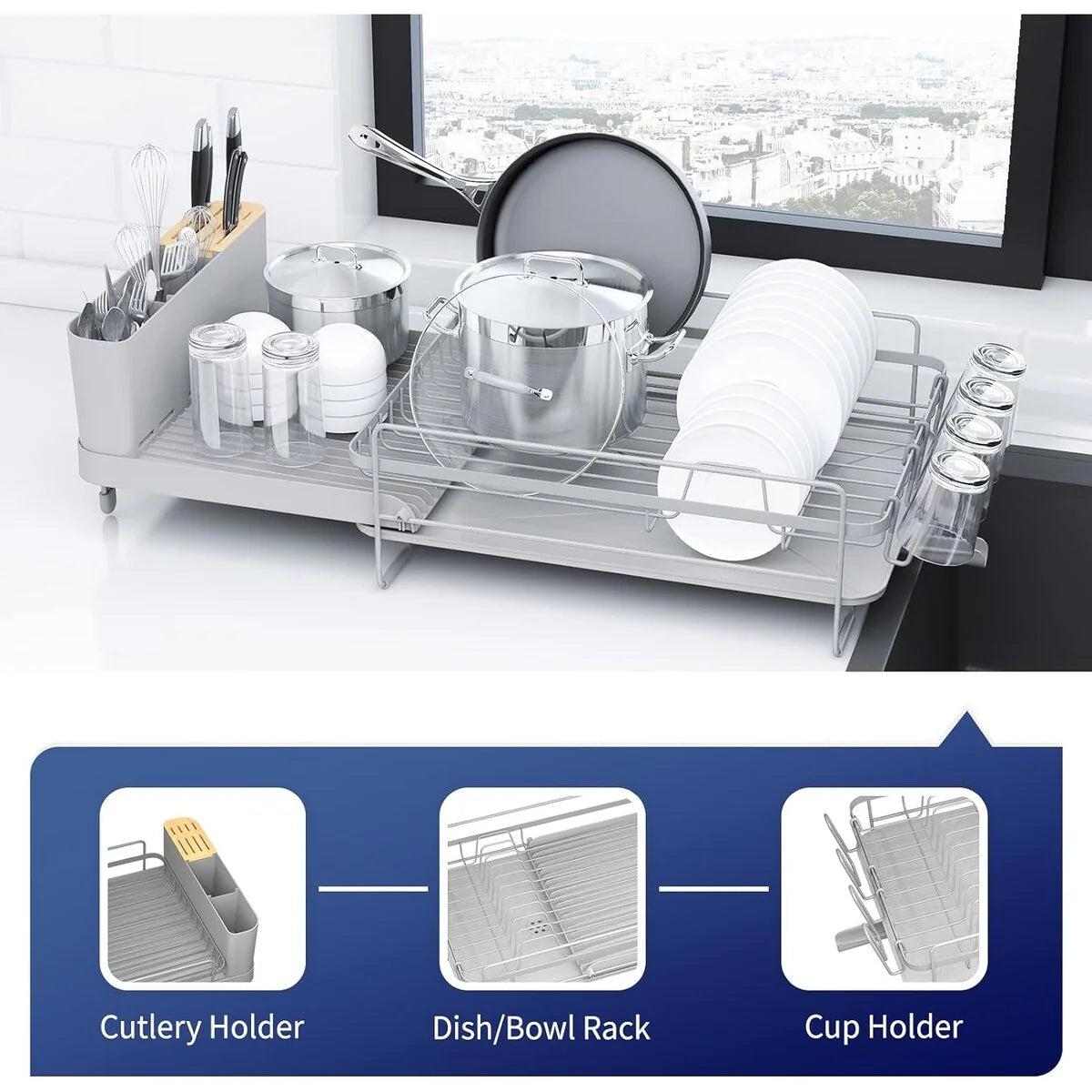 26.7'' Kitsure Large Dish Drying Rack - Extendable Dish Rack