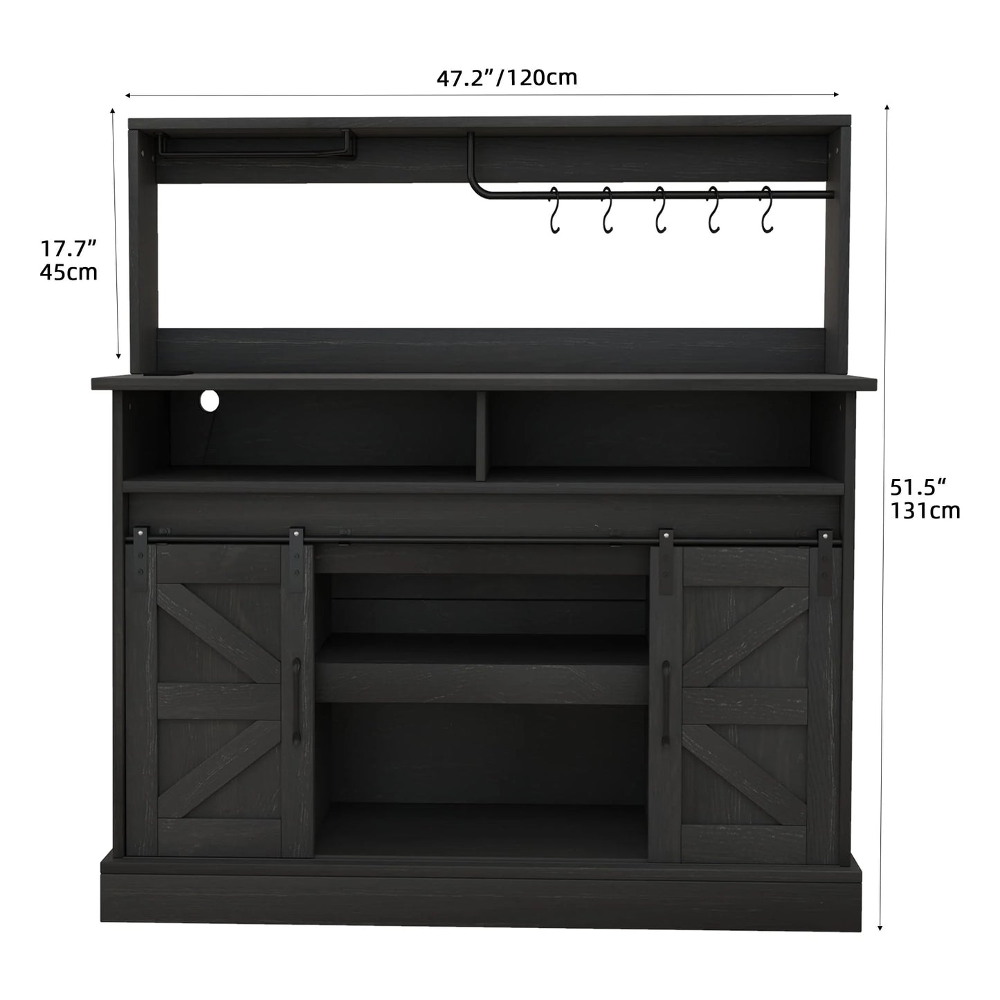 Moasis Farmhouse Coffee Bar Cabinet - 15.1"D x 47.2"W x 51.5"H