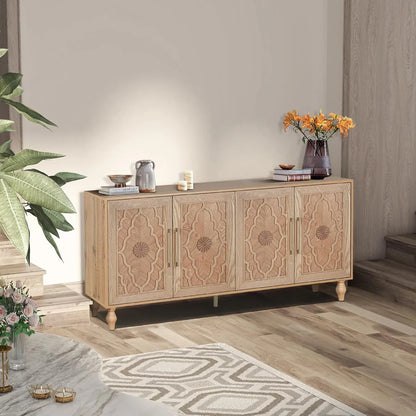 Roomfitters Carved Flower Door Large Storage Cabinet with Metal Handle - Perfect for Living Room, Kitchen, Entryway