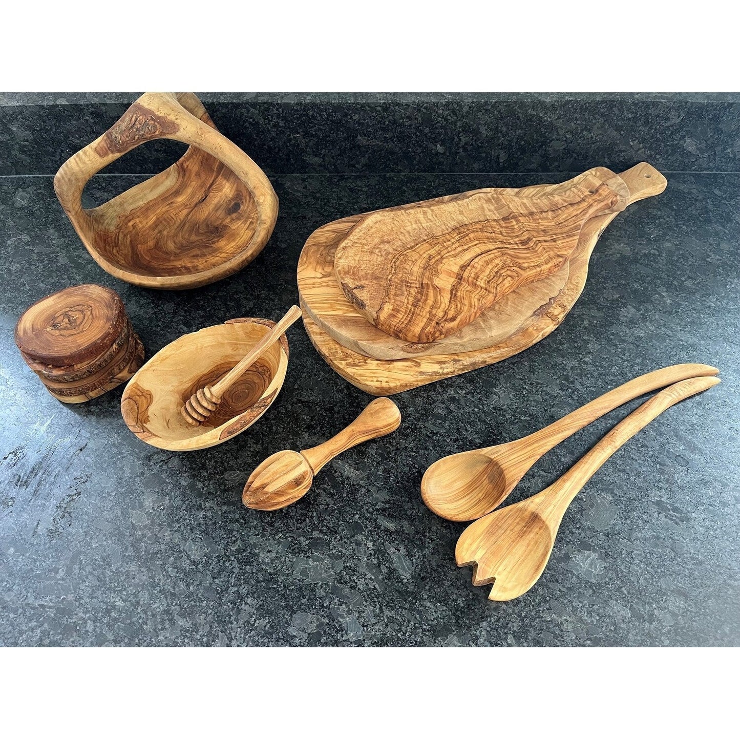 Set of 4 Olive Wood Coasters Dia 3.9" - Natural