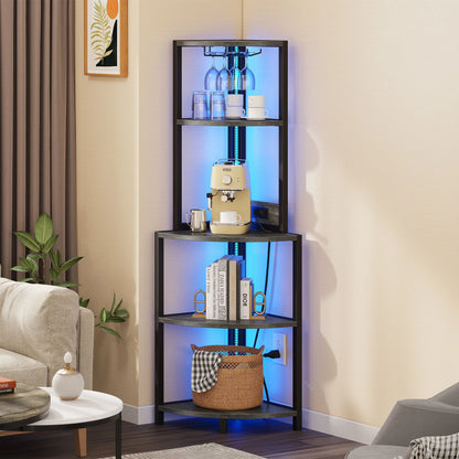 Moasis Freestanding Corner Wine Rack with Glass Holder and Storage Shelf