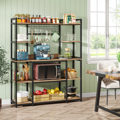 5-Tier Large Kitchen Bakers Rack, 55" Storage Shelf with 11 Hooks