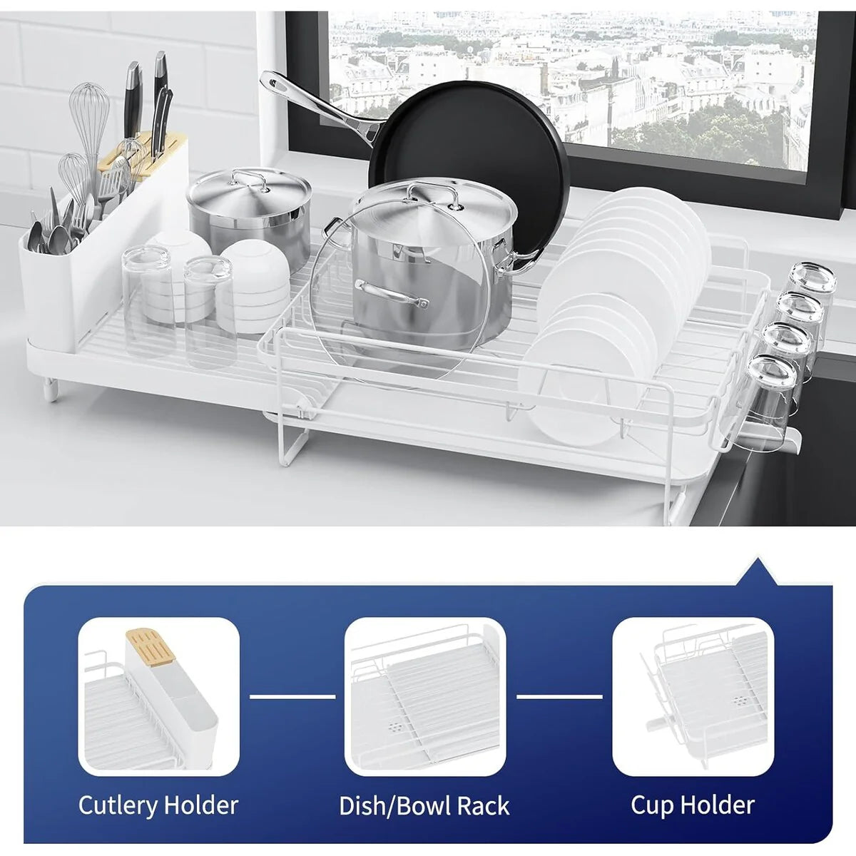 26.7'' Kitsure Large Dish Drying Rack - Extendable Dish Rack