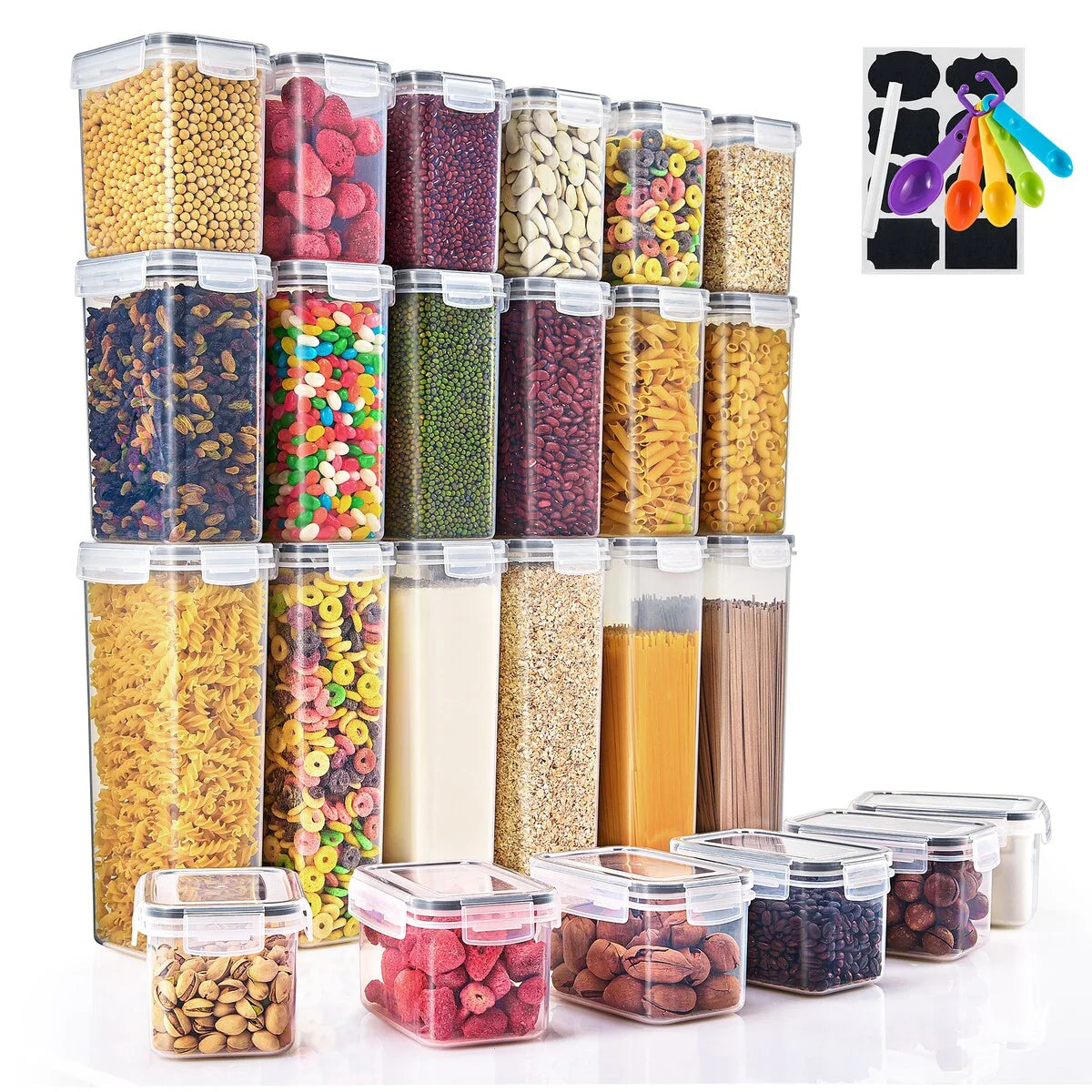 Sorbus Airtight Food Storage Containers with Labels, Marker & Measuring Spoons Kitchen Pantry Food Organizer - 24 Pack