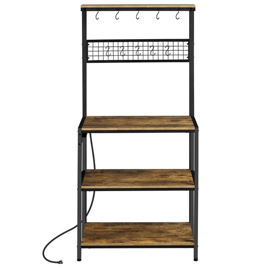 Yaheetech Kitchen Baker's Rack with Outlet Rustic Utility Storage Shelf Unit, Rustic Brown