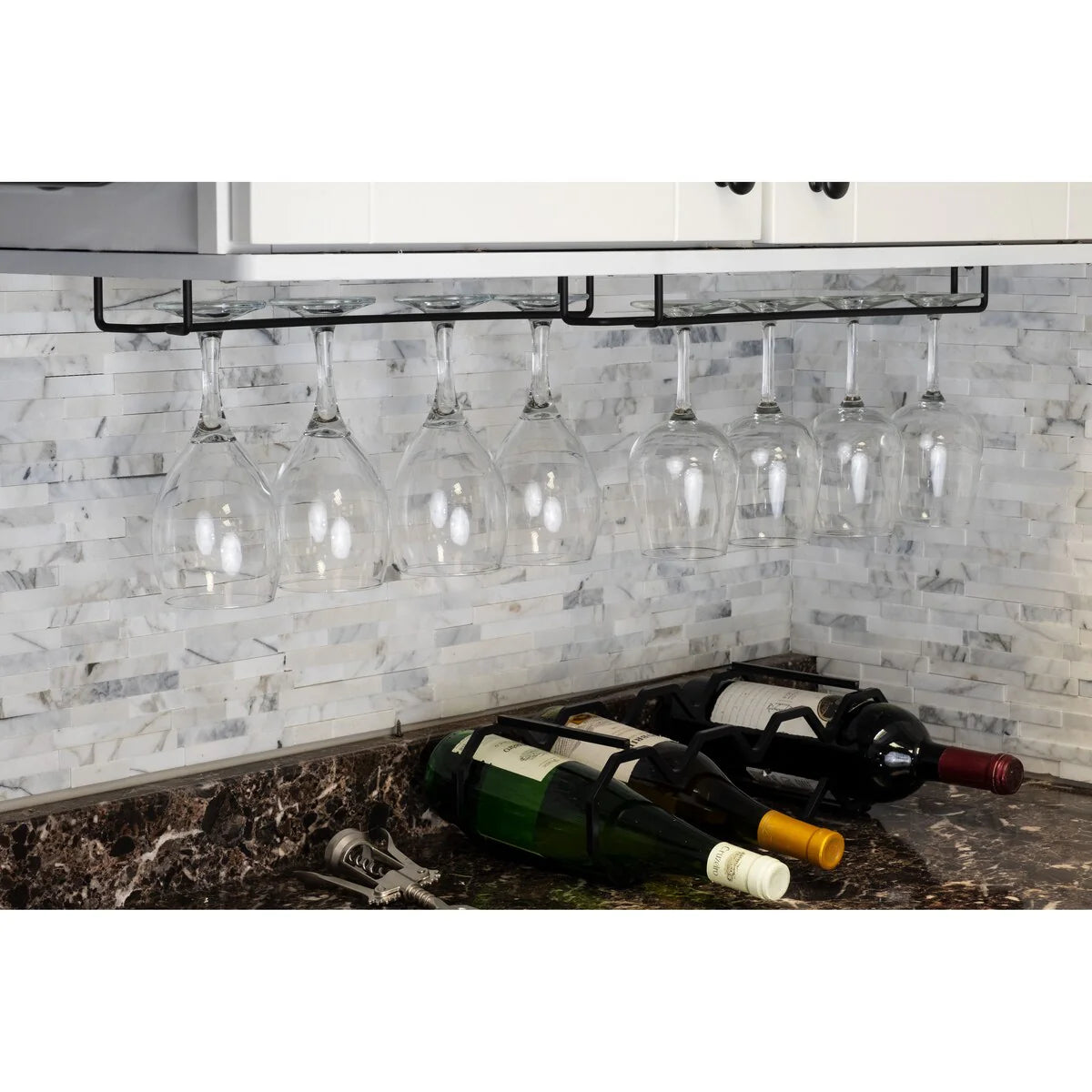 Wallniture Brix Stemware Wine Glass Rack Under Cabinet Storage Metal Glass Hanger (Set of 2)