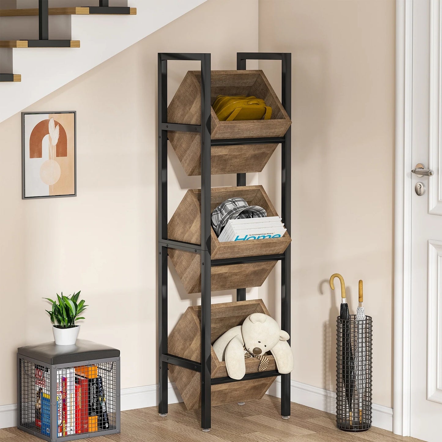 Vertical Standing Basket Storage Tower for Kitchen Bathroom Living Room