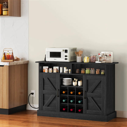 52"Farmhouse Coffee Bar Cabinet with Floating Shelf - 15.75"D x 52"W x 34"H