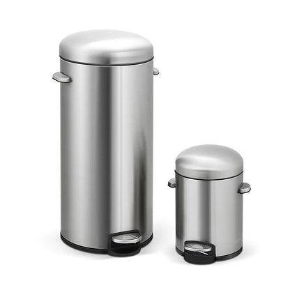INNOVAZE 8 Gal./30-Liter and 1.3 Gal./5-Liter fingerprint free brushed stainless steel trash can set (Retro)