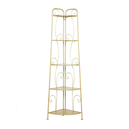Metal Scroll Indoor Outdoor Tall Folding 5 Shelves Bakers Rack - Gold or White - Roche River Decor