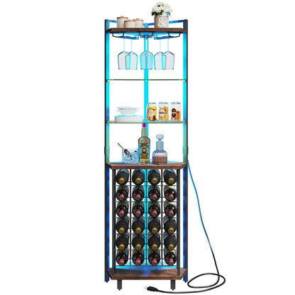 Moasis 4-Tier Corner Wine Rack Bar Storage with Glass Holder and Shelves