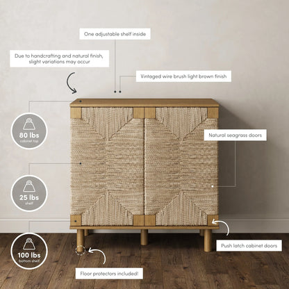 Nathan James Beacon Wood Accent Cabinet with Seagrass Doors and Adjustable Shelf
