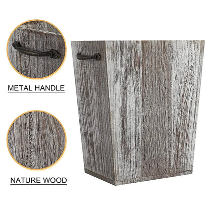 Wood Trash Can with Metal Handle