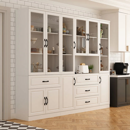 78.7"Modular White Curio Bookcase Cabinet w/Glass Doors Buffet Display