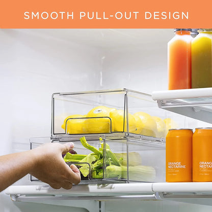 Sorbus Fridge Drawers - Clear Stackable Pull Out Refrigerator Organizer Bins 2 Pack, Medium