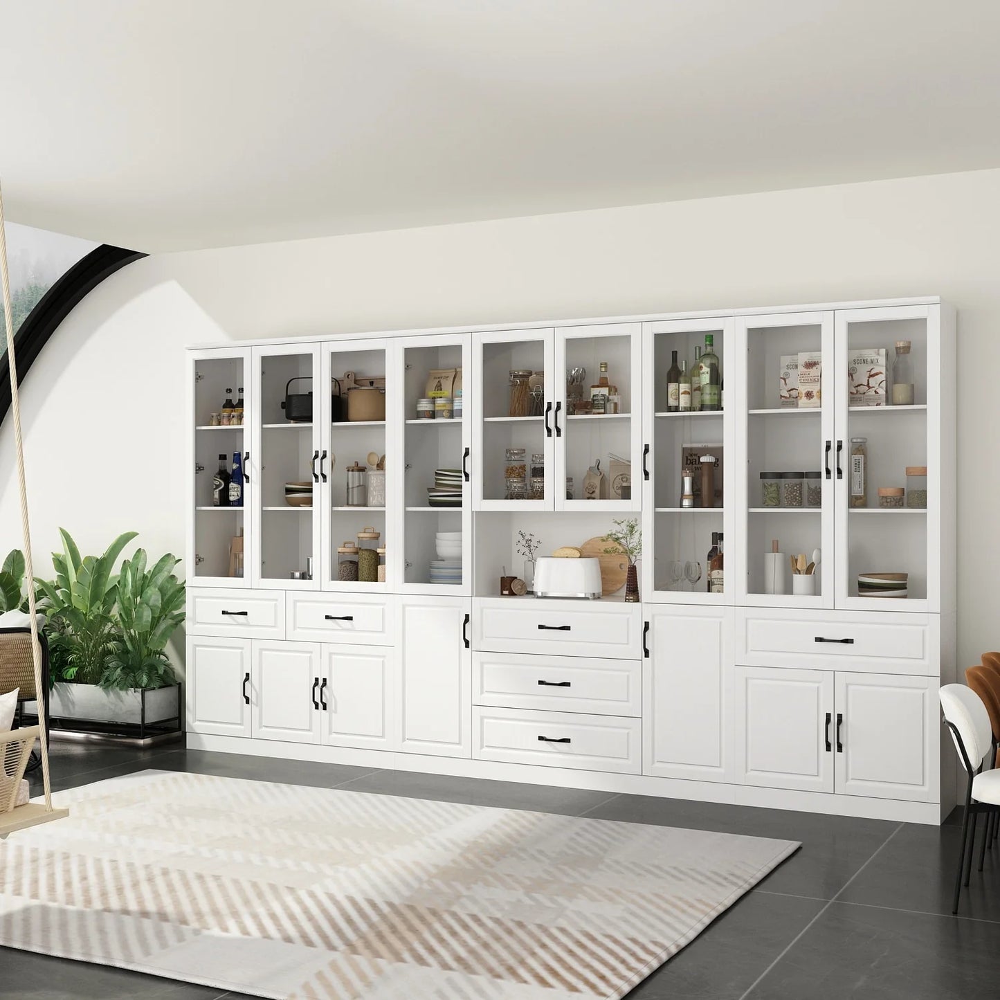 78.7"Modular White Curio Bookcase Cabinet w/Glass Doors Buffet Display