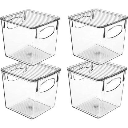Sorbus Clear Plastic Organizer Storage Bin Containers with Handle and Lid for Pantry Food & Kitchen Fridge (4-Pack)