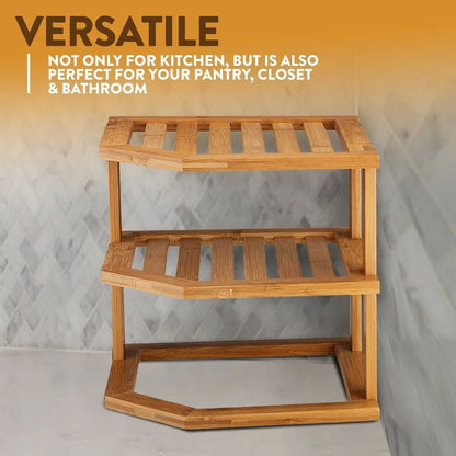 Bambusi Corner Kitchen Storage Shelf for Organizing Plates and Bowls