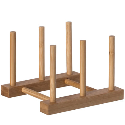 Set of 2 Bamboo Wooden Dish Drainer Rack, Plate Rack, And Drying Drainer