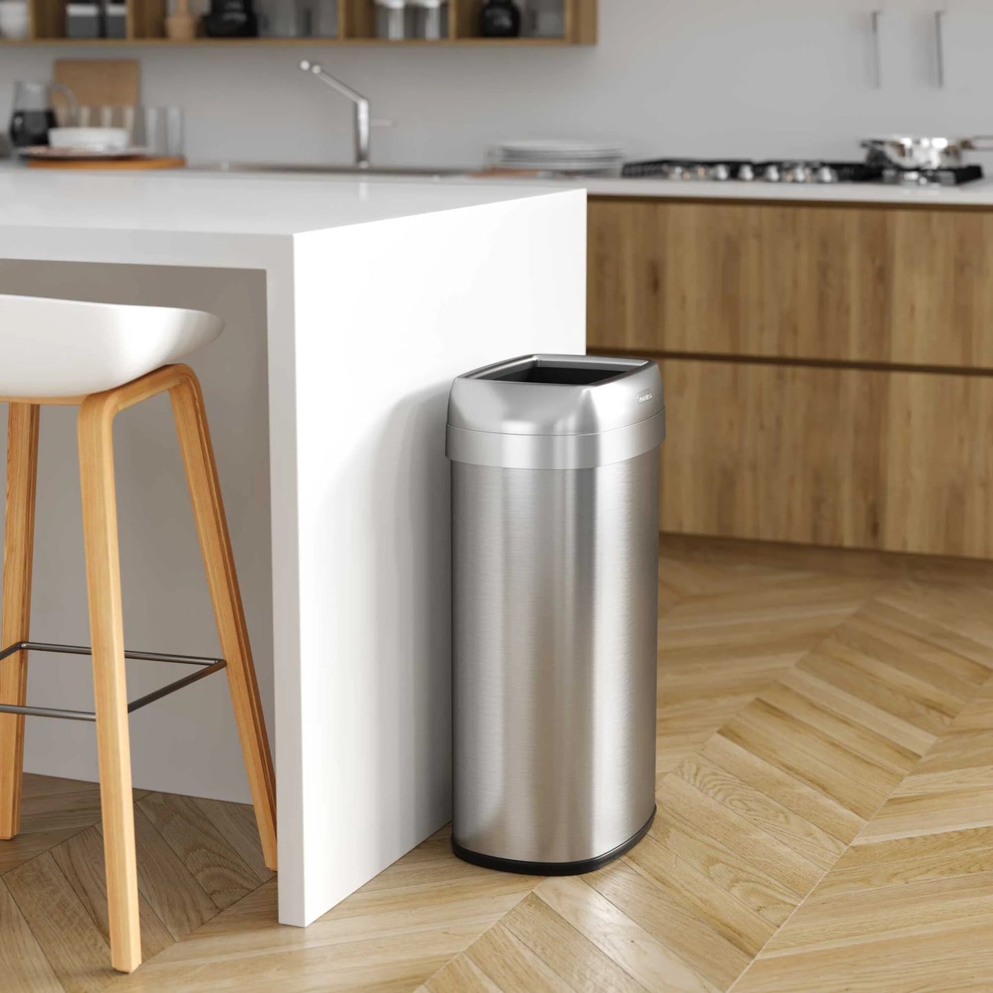 iTouchless 16 Gal Stainless Steel Oval Open Top Trash Can with Filters