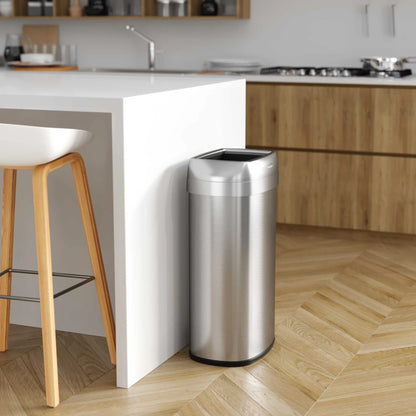 iTouchless 16 Gal Stainless Steel Oval Open Top Trash Can with Filters