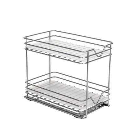 Household Essentials 2-Tier Brushed Nickel Spice Rack Organizer, Sliding Pantry Organizer