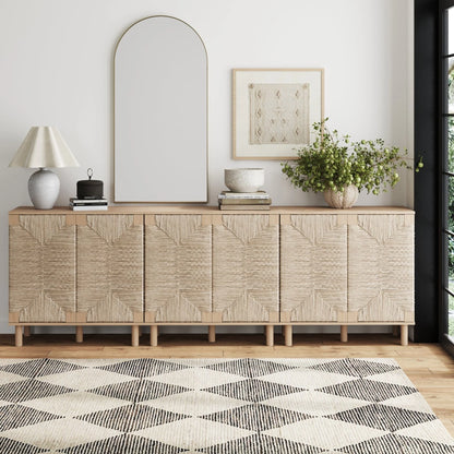 Nathan James Beacon Wood Accent Cabinet with Seagrass Doors and Adjustable Shelf