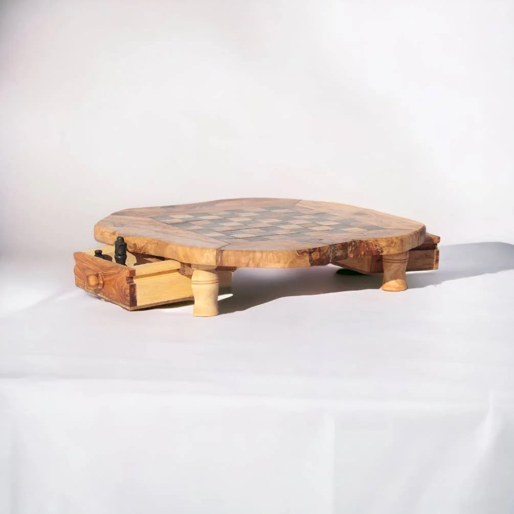 Large Olive Wood Chess Board with Storage Drawers
