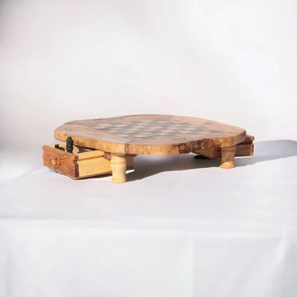 Large Olive Wood Chess Board with Storage Drawers