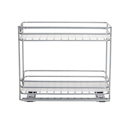 Household Essentials 2-Tier Brushed Nickel Spice Rack Organizer, Sliding Pantry Organizer