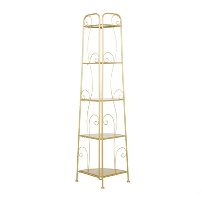 Metal Scroll Indoor Outdoor Tall Folding 5 Shelves Bakers Rack - Gold or White - Roche River Decor