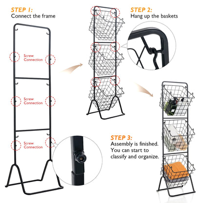 Costway 3-Tier Wire Fruit Basket Stand Kitchen Snack Vegetable Storage - See Details