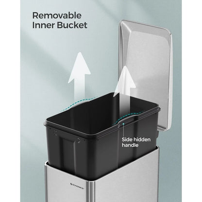 SONGMICS 12.7 Gallon Garbage Can for Narrow Spaces, Silver