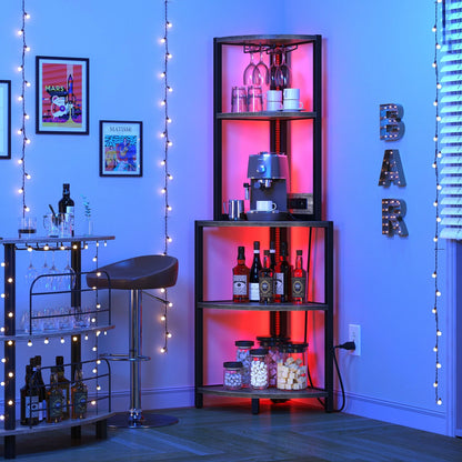 Moasis Freestanding Corner Wine Rack with Glass Holder and Storage Shelf