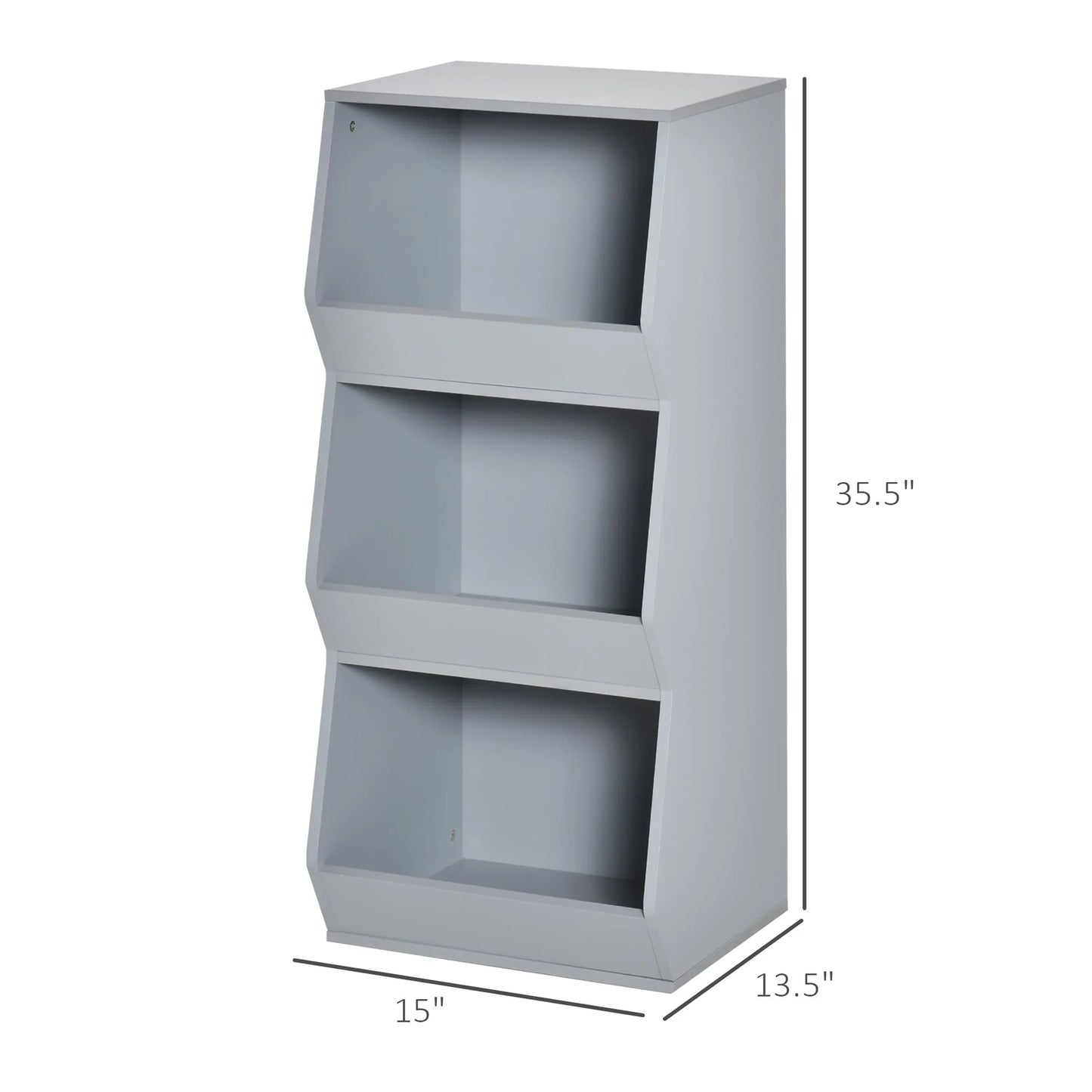 HOMCOM Kids Storage Cabinet 3 Shelves Anti-toppling Toy Storage Organizer Children Bookcase Book Rack, Grey