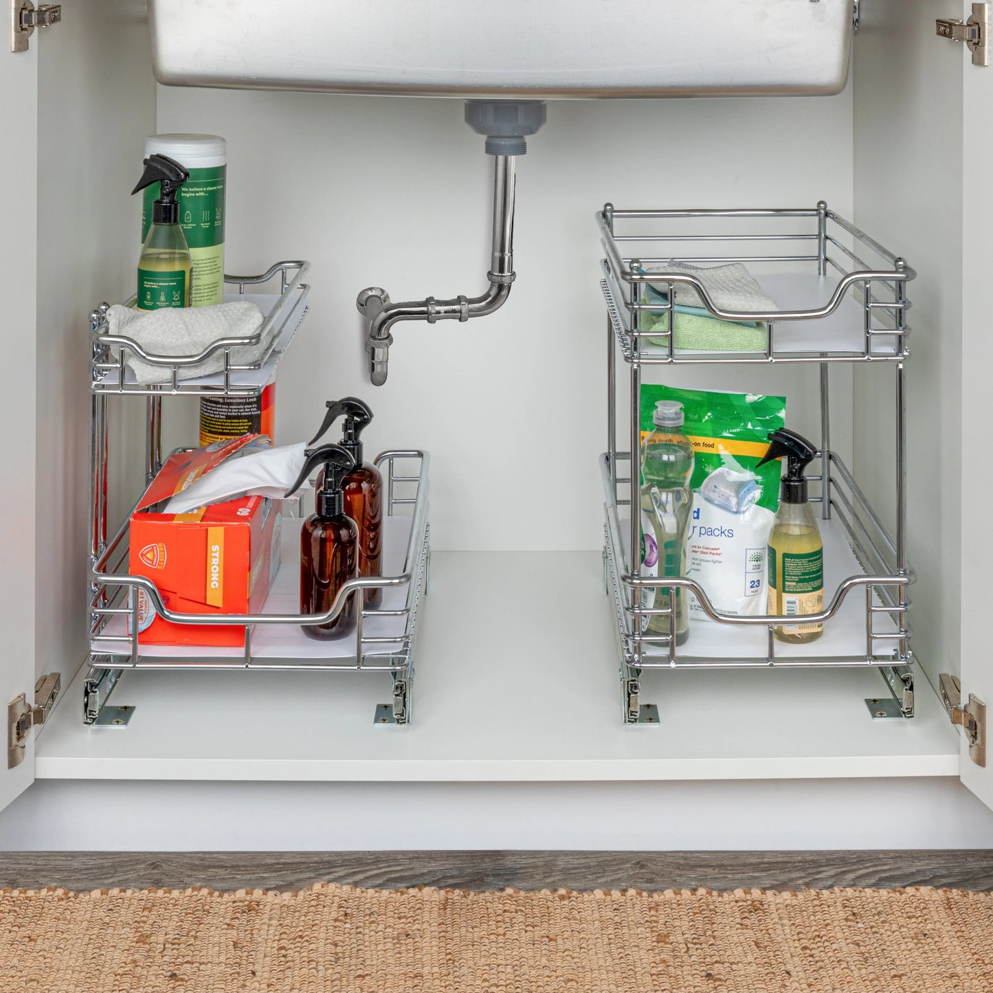 Household Essentials 2-Tier Steel Pull-Out/Slide-Out Storage Organizer with Plastic Liners