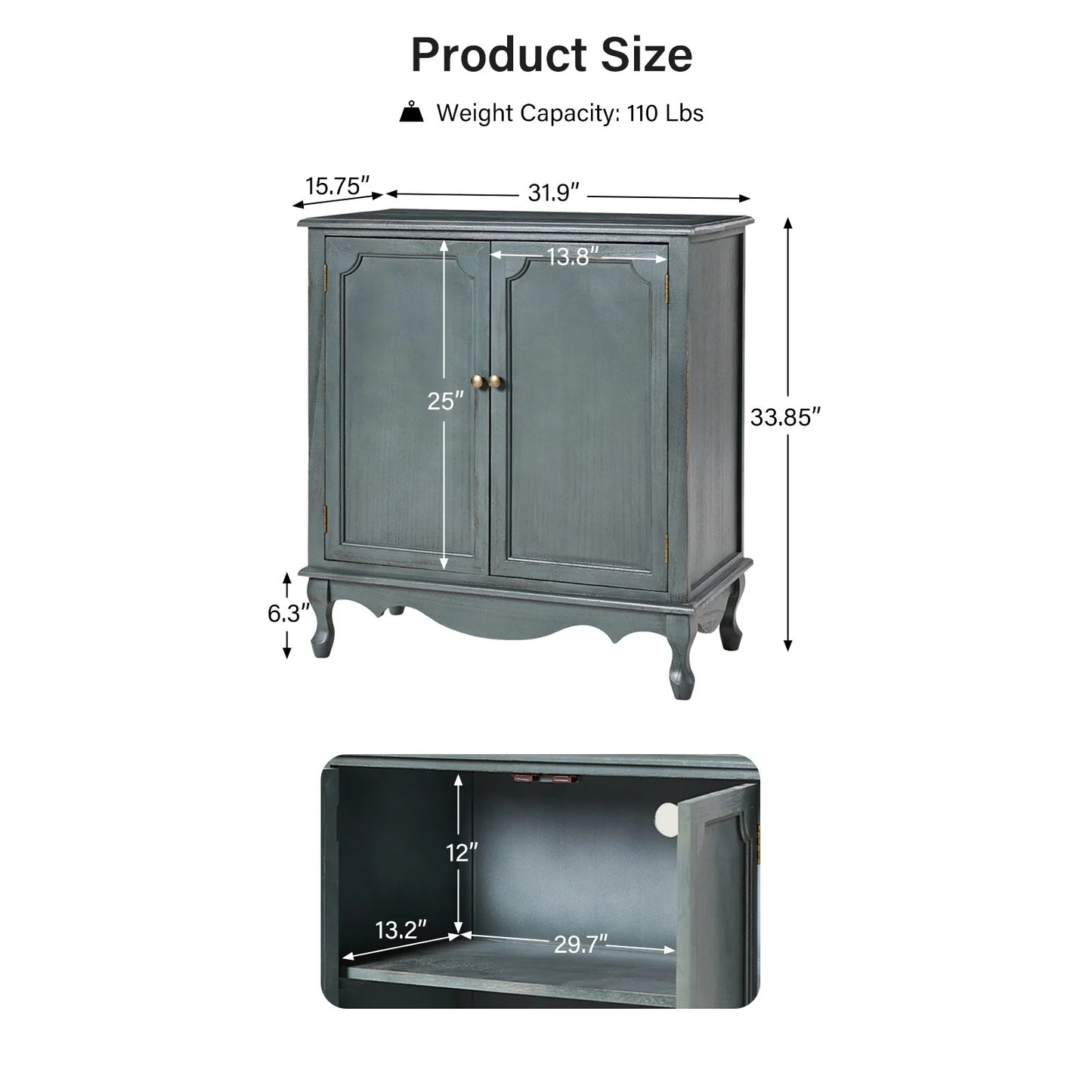 Pallantium 34"Tall-2 Door Farmhouse Style Accent Cabinet by HULALA HOME