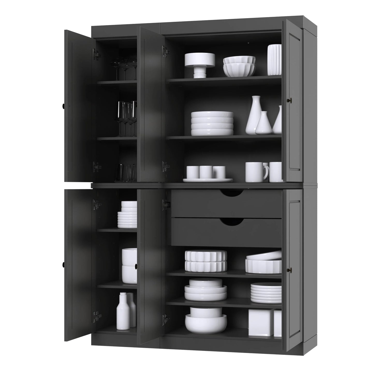 Palace Imports 100% Solid Wood China Pantry with Glass or Solid Wood Doors and 2-Drawers - 48.5" x 71.5"