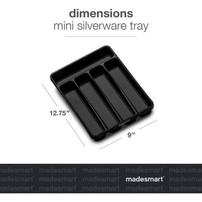 Mini 5-Compartment Plastic Silverware Tray for Drawer Organizer,Carbon