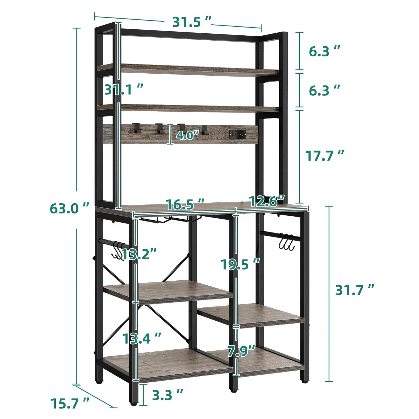 6-Tier Bakers Rack with Power Outlets Coffee Bar Station with Wine Glass Holder and Microwave Oven Stand