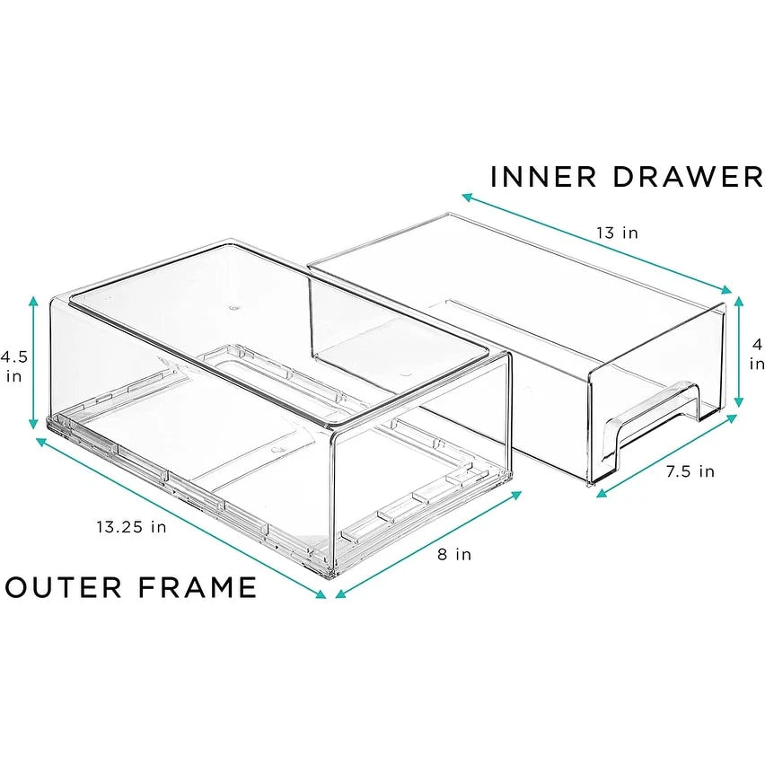 Sorbus Fridge Drawers - Clear Stackable Pull Out Refrigerator Organizer Bins 2 Pack, Medium
