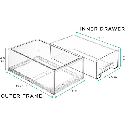 Sorbus Fridge Drawers - Clear Stackable Pull Out Refrigerator Organizer Bins 2 Pack, Medium
