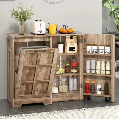 Moasis Kitchen Tilt Out Trash Cabinet Fits 13 Gallon Cabinet Trash Can with Outlet and Adjustable Shelves