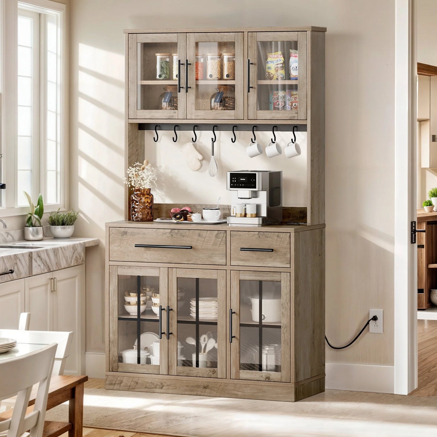 Moasis 71'' Kitchen Pantry Storage Cabinet Microwave Stand Hutch Cabinet with Power Outlet