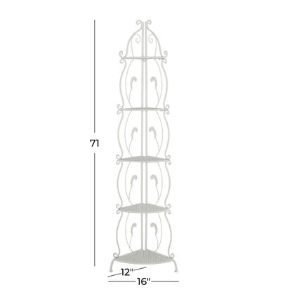 Metal Scroll Indoor Outdoor Tall Folding 5 Shelves Bakers Rack - Gold or White - Roche River Decor