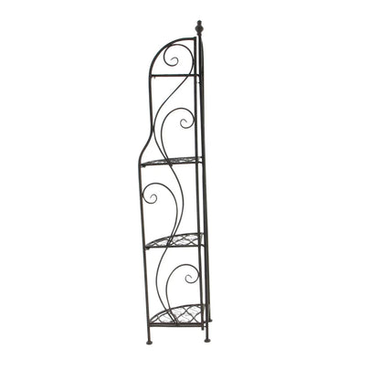 Metal Scroll Indoor Outdoor Arched Tall Folding Corner 4 Shelf Bakers Rack - Black - Roche River Decor