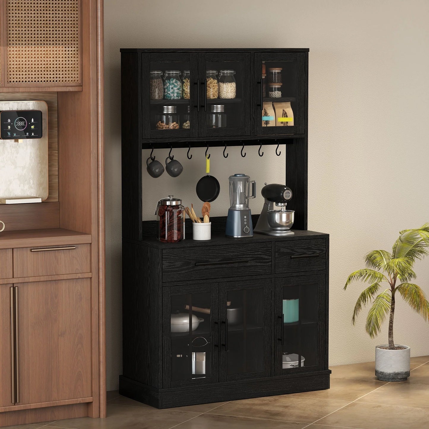 Moasis 71'' Kitchen Pantry Storage Cabinet Microwave Stand Hutch Cabinet with Power Outlet