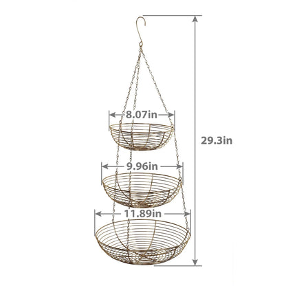 3 Tier Hanging Metal Basket in Gold/Copper