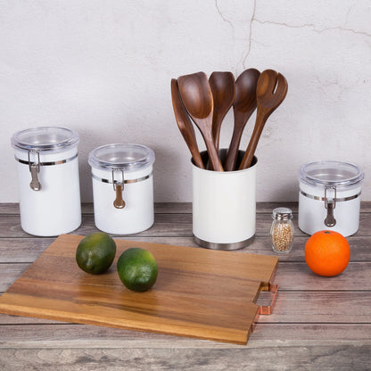 Creative Home Heavy Gauge Stainless Steel Large Tool Crock Utensil Holder Flatware Organizer, White Color
